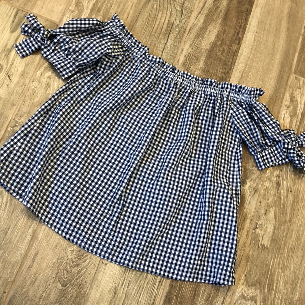 Navy and white off shoulder top